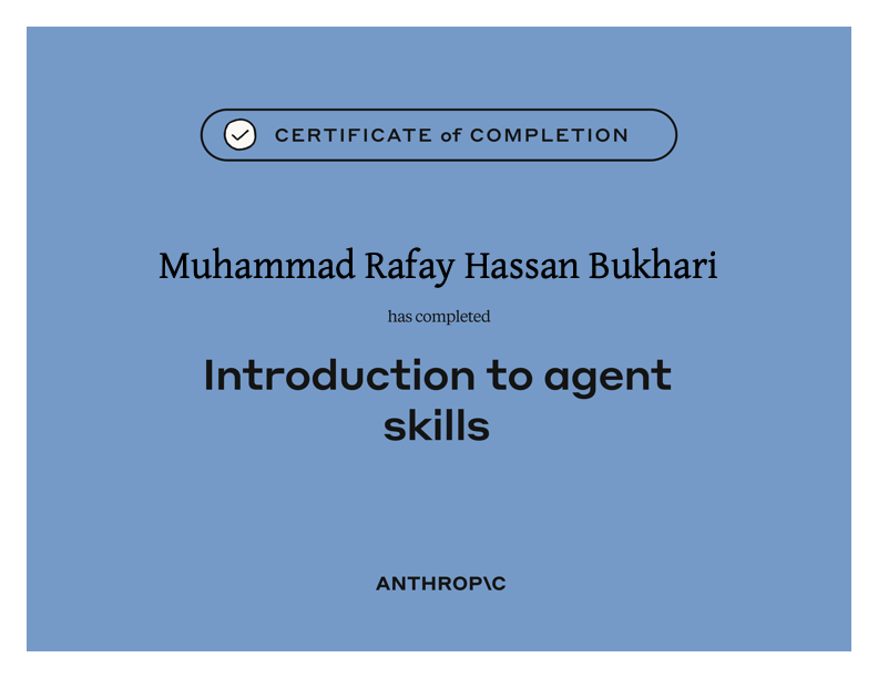 Introduction to Agent Skills Certificate of Completion — Anthropic